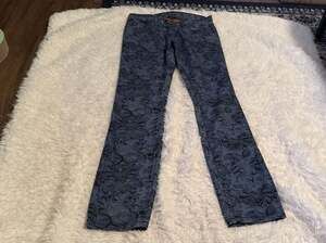Tory Burch NY Super Skinny Floral Tapestry Denim Jeans Blue Size 28